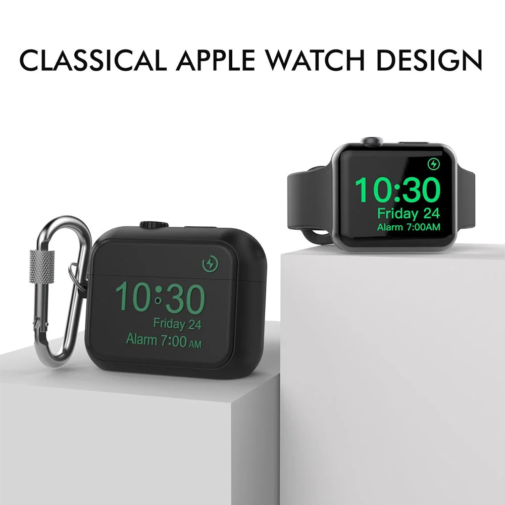 AHASTYLE PT104 For Apple AirPods Pro 2 Silicone Case Digital Clock Display Design Bluetooth-compatible Earphone Anti-drop Cover with Carabiner - Black - 2