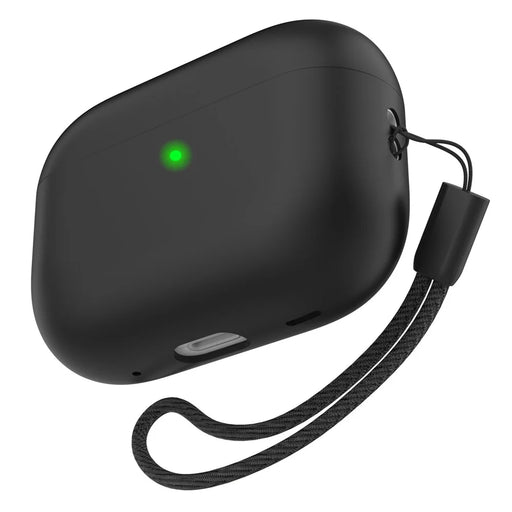 AHASTYLE WE12 Silicone Case for Apple AirPods Pro 2, Two-Piece Design Earbud Earphone Drop-proof Cover with Hand Strap - Black - 1
