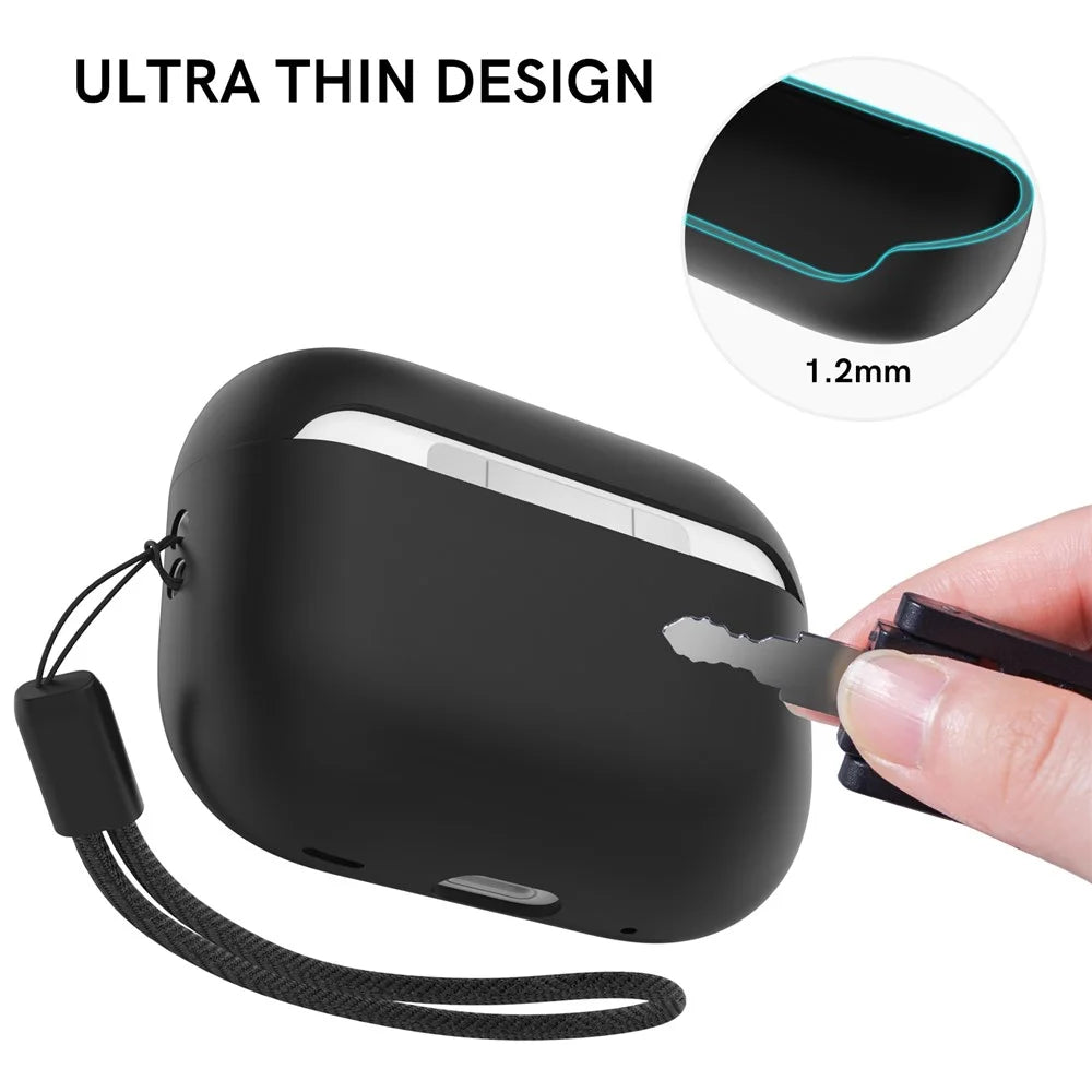 AHASTYLE WE12 Silicone Case for Apple AirPods Pro 2, Two-Piece Design Earbud Earphone Drop-proof Cover with Hand Strap - Black - 4