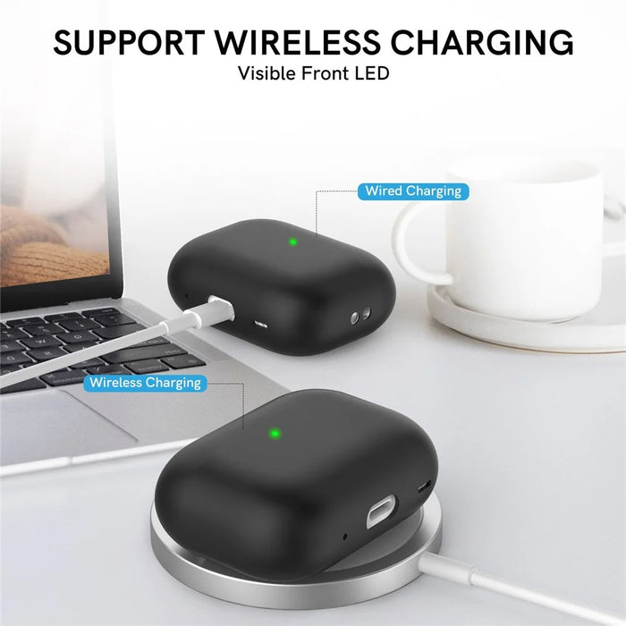 AHASTYLE WE12 Silicone Case for Apple AirPods Pro 2, Two-Piece Design Earbud Earphone Drop-proof Cover with Hand Strap - Black - 5