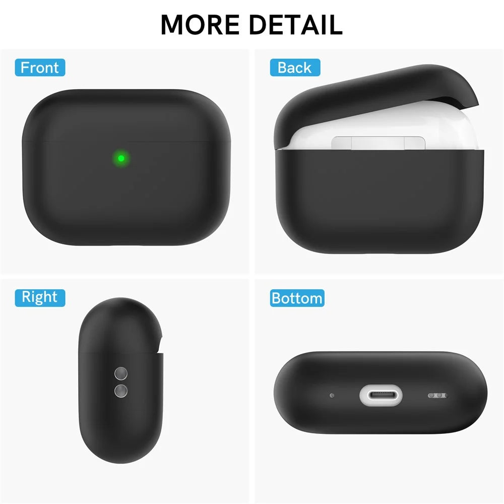 AHASTYLE WE12 Silicone Case for Apple AirPods Pro 2, Two-Piece Design Earbud Earphone Drop-proof Cover with Hand Strap - Black - 6