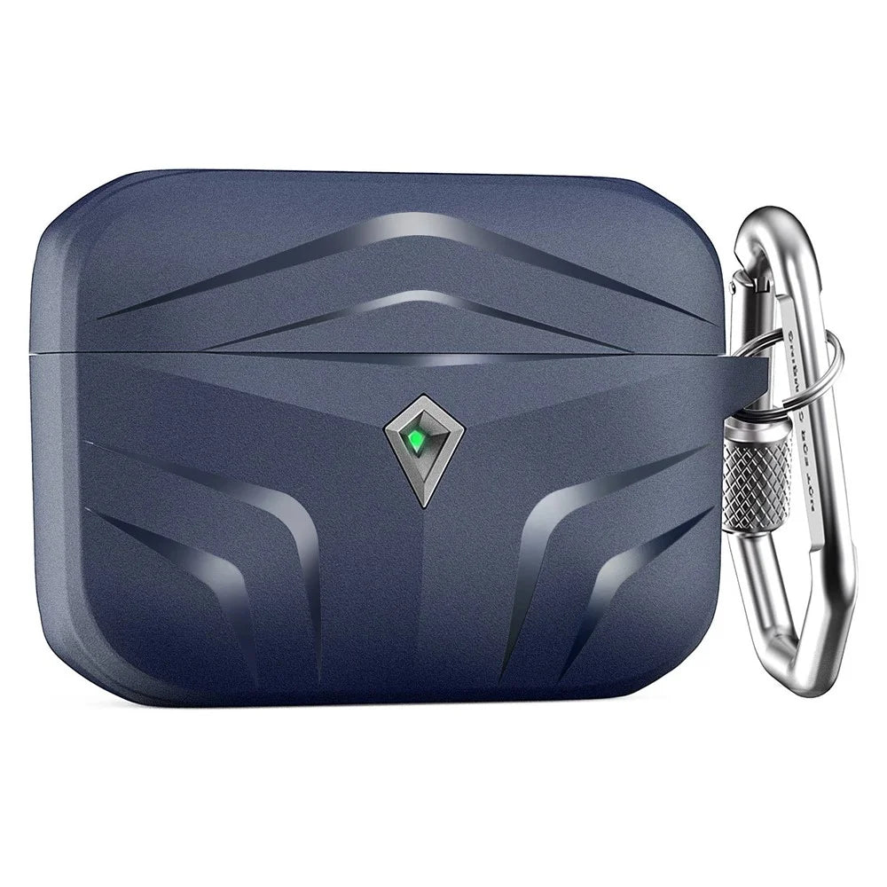 AHASTYLE PT140 For Apple AirPods Pro 2 / AirPods Pro Earphone TPU Case Rhombus Two-Piece Design Anti-fall Earbud Cover with Carabiner - Midnight Blue - 1