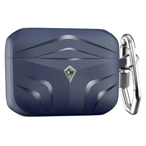 AHASTYLE PT140 For Apple AirPods Pro 2 / AirPods Pro Earphone TPU Case Rhombus Two-Piece Design Anti-fall Earbud Cover with Carabiner - Midnight Blue - 1