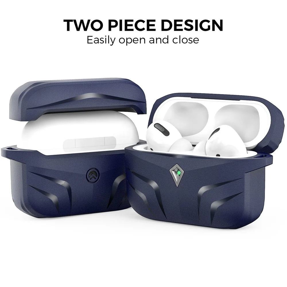 AHASTYLE PT140 For Apple AirPods Pro 2 / AirPods Pro Earphone TPU Case Rhombus Two-Piece Design Anti-fall Earbud Cover with Carabiner - Midnight Blue - 3