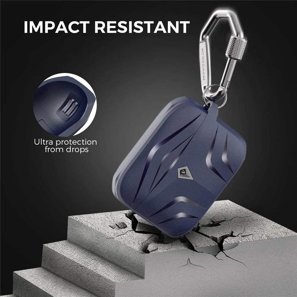 AHASTYLE PT140 For Apple AirPods Pro 2 / AirPods Pro Earphone TPU Case Rhombus Two-Piece Design Anti-fall Earbud Cover with Carabiner - Midnight Blue - 5