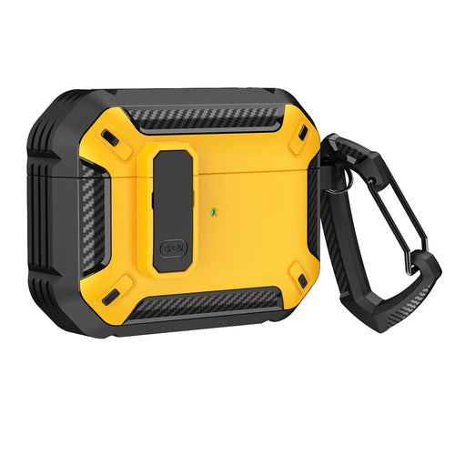 For Apple AirPods Pro 2 TPU + PC Earphone Protective Case Earbud Charging Box Drop-proof Cover with Carabiner - Black / Yellow - 1