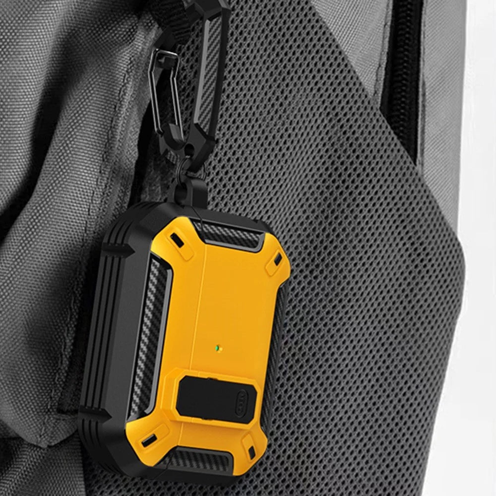 For Apple AirPods Pro 2 TPU + PC Earphone Protective Case Earbud Charging Box Drop-proof Cover with Carabiner - Black / Yellow - 4