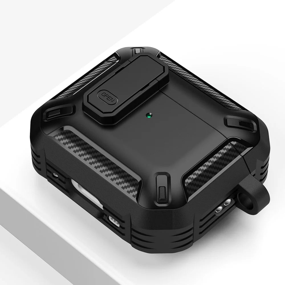 For Apple AirPods Pro 2 TPU + PC Earphone Protective Case Earbud Charging Box Drop-proof Cover with Carabiner - Black / Yellow - 7