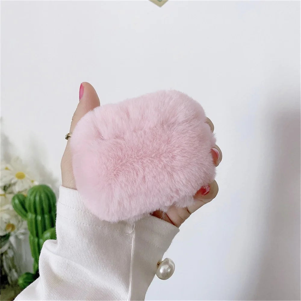 For Apple AirPods Pro 2 Fake Fur Winter Earphone Case Bluetooth-compatible Earbud Fluffy Soft Protective Cover - Pink - 2