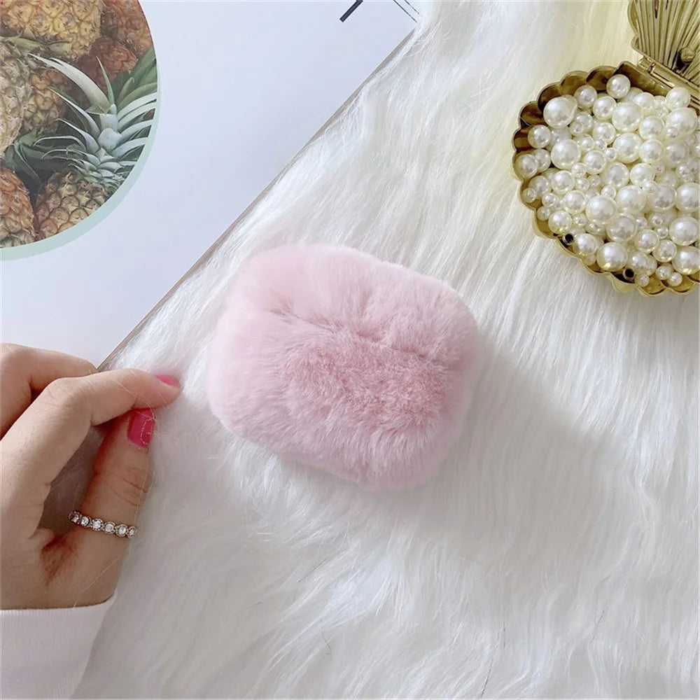 For Apple AirPods Pro 2 Fake Fur Winter Earphone Case Bluetooth-compatible Earbud Fluffy Soft Protective Cover - Pink - 3