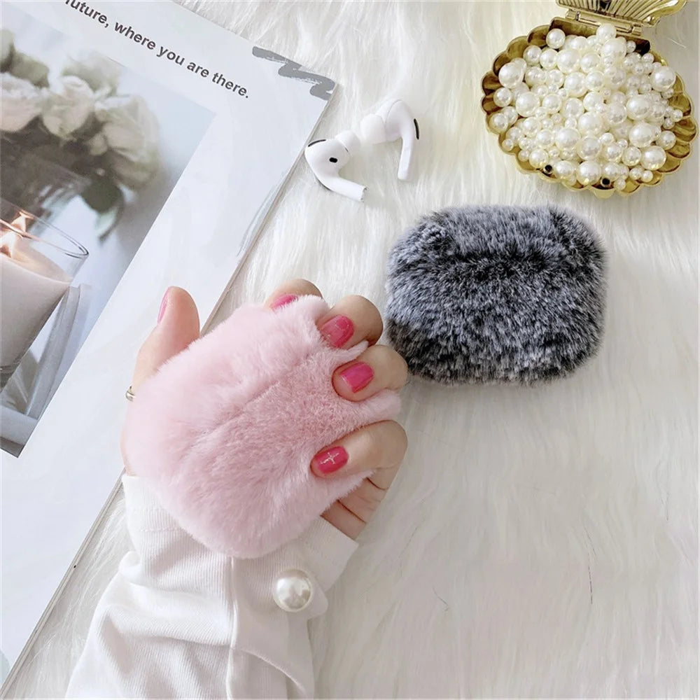 For Apple AirPods Pro 2 Fake Fur Winter Earphone Case Bluetooth-compatible Earbud Fluffy Soft Protective Cover - Pink - 4