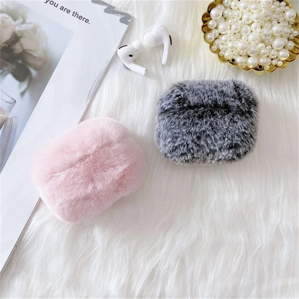For Apple AirPods Pro 2 Fake Fur Winter Earphone Case Bluetooth-compatible Earbud Fluffy Soft Protective Cover - Pink - 5