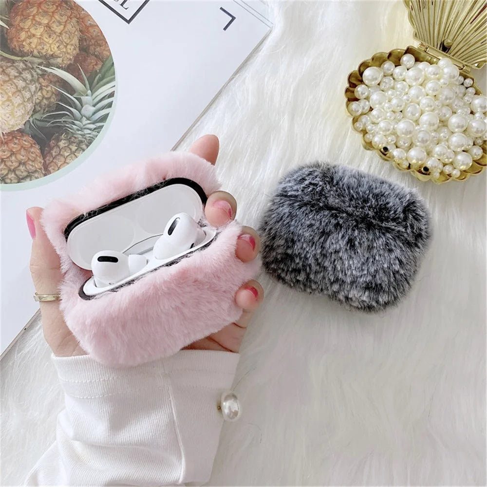 For Apple AirPods Pro 2 Fake Fur Winter Earphone Case Bluetooth-compatible Earbud Fluffy Soft Protective Cover - Pink - 6