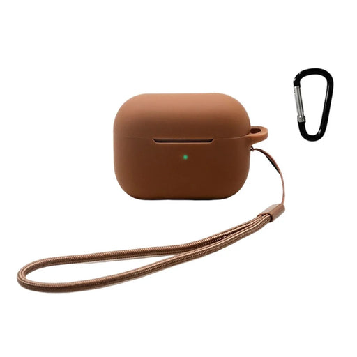 For Apple AirPods Pro 2 Earphone Silicone Case Bluetooth-compatible Earbud Charging Box Anti-drop Cover with Hand Strap and Carabiner - Brown - 1