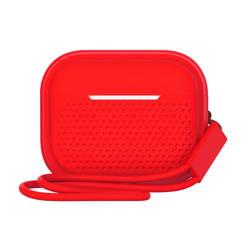 For AirPods Pro 2 Silicone Earphone Case Anti-Fall Anti-Dust Earbud Protection Skin Cover with Strap - Red - 1
