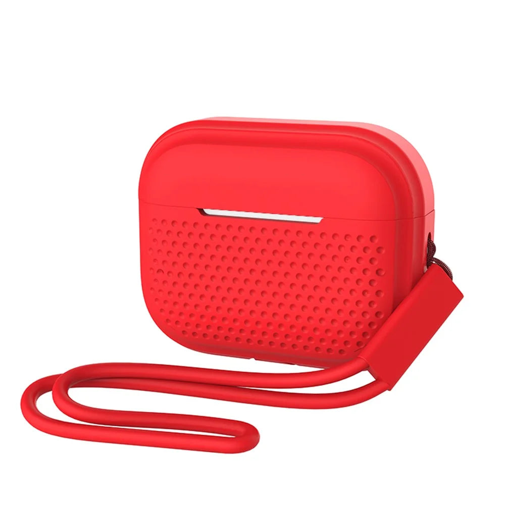 For AirPods Pro 2 Silicone Earphone Case Anti-Fall Anti-Dust Earbud Protection Skin Cover with Strap - Red - 2