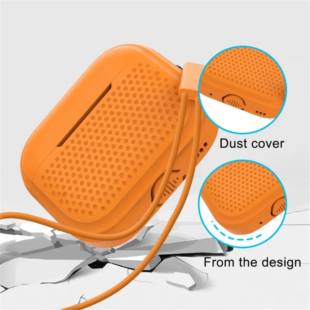 For AirPods Pro 2 Silicone Earphone Case Anti-Fall Anti-Dust Earbud Protection Skin Cover with Strap - Red - 3