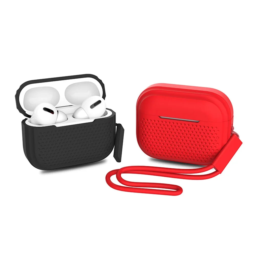 For AirPods Pro 2 Silicone Earphone Case Anti-Fall Anti-Dust Earbud Protection Skin Cover with Strap - Red - 4
