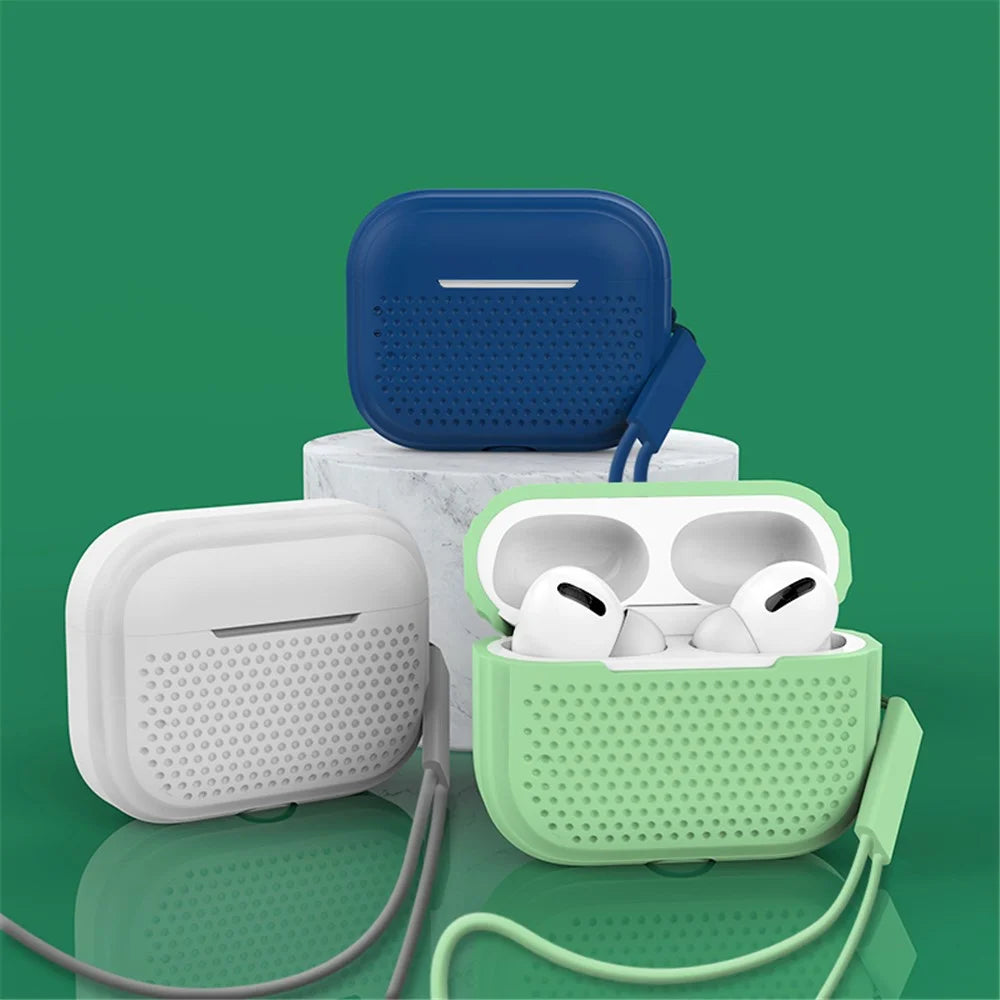 For AirPods Pro 2 Silicone Earphone Case Anti-Fall Anti-Dust Earbud Protection Skin Cover with Strap - Red - 6