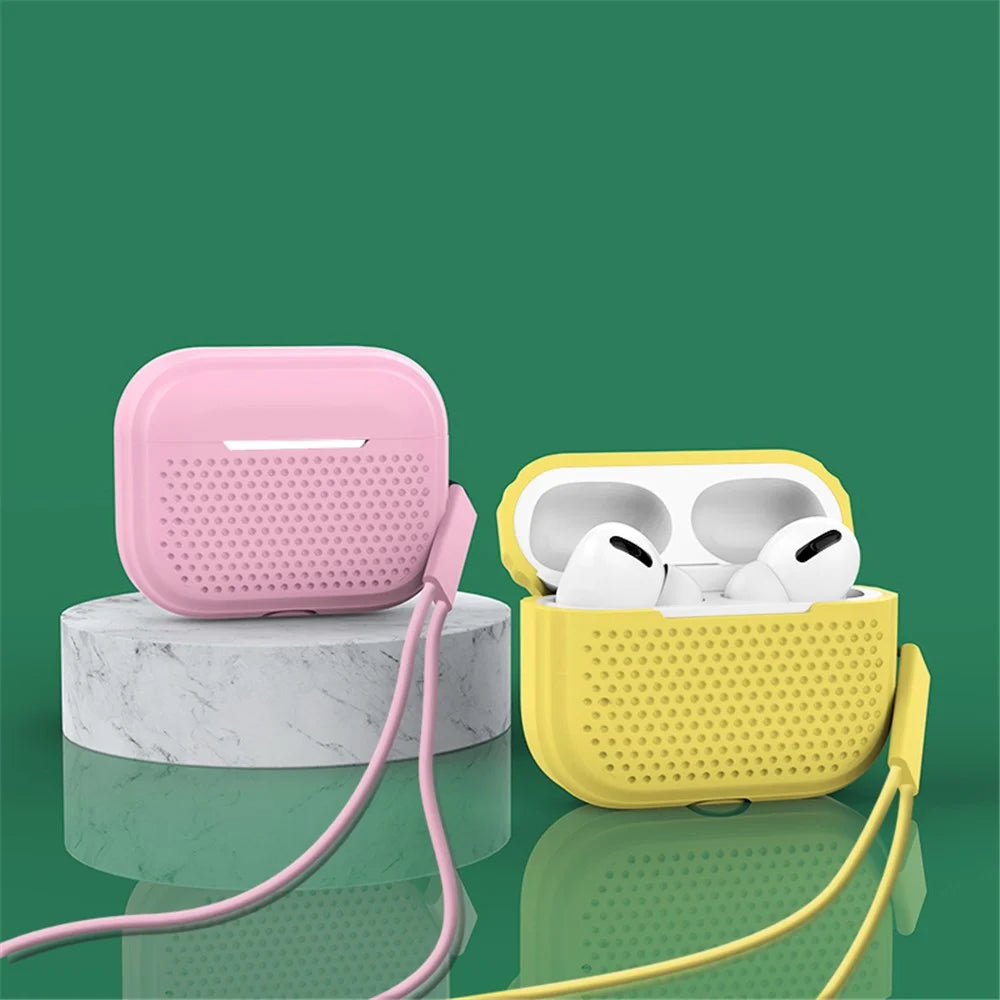For AirPods Pro 2 Silicone Earphone Case Anti-Fall Anti-Dust Earbud Protection Skin Cover with Strap - Red - 7
