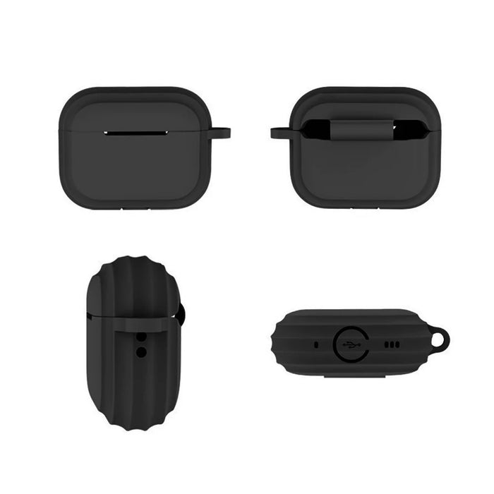 For AirPods Pro 2 Earphone Case Shock Resistant Soft Silicone Cover with Anti-Lost Carabiner - Black - 4