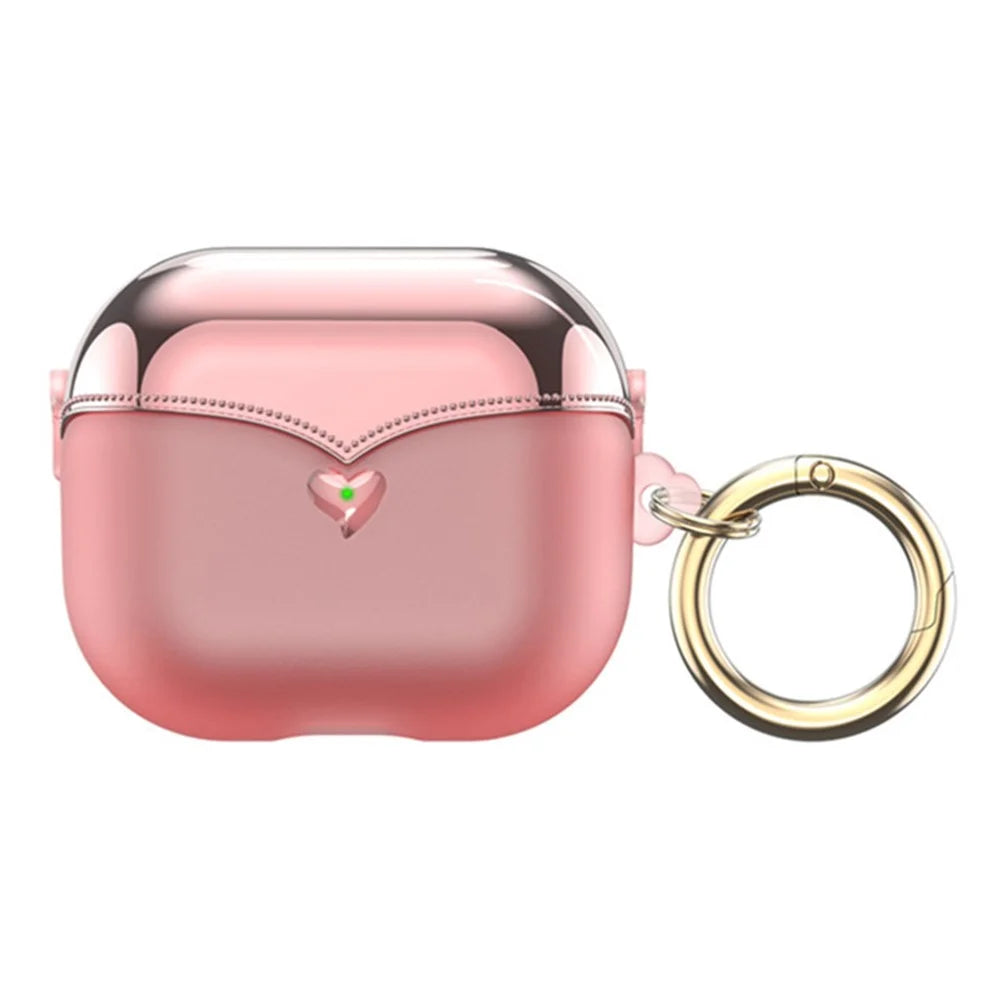 For AirPods Pro (Gen 2) (USB-C) / Pro 2 TPU Wireless Bluetooth-compatible Earphone Case Full Body Shockproof Electroplating Cover with Ring Buckle - Transparent Pink - 1
