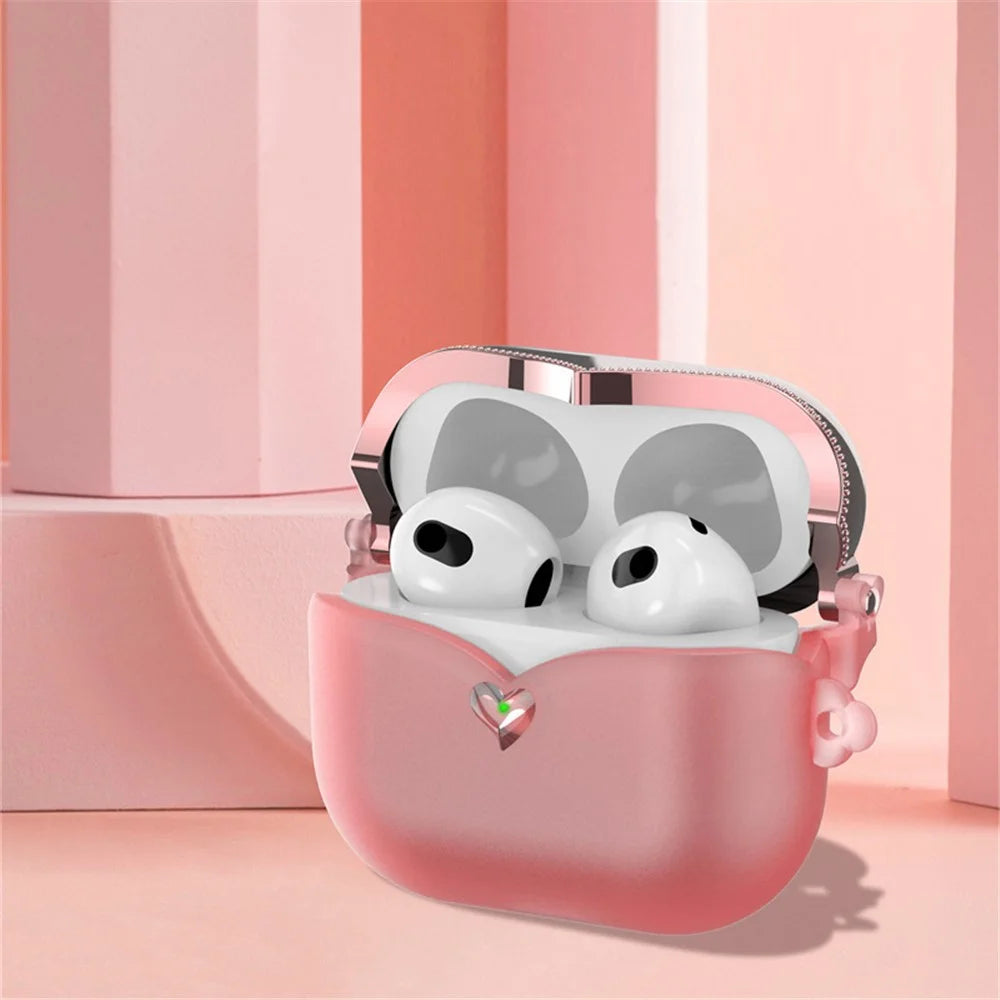 For AirPods Pro (Gen 2) (USB-C) / Pro 2 TPU Wireless Bluetooth-compatible Earphone Case Full Body Shockproof Electroplating Cover with Ring Buckle - Transparent Pink - 2