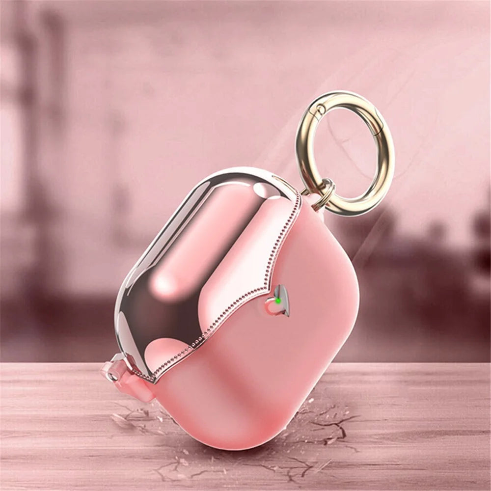 For AirPods Pro (Gen 2) (USB-C) / Pro 2 TPU Wireless Bluetooth-compatible Earphone Case Full Body Shockproof Electroplating Cover with Ring Buckle - Transparent Pink - 4
