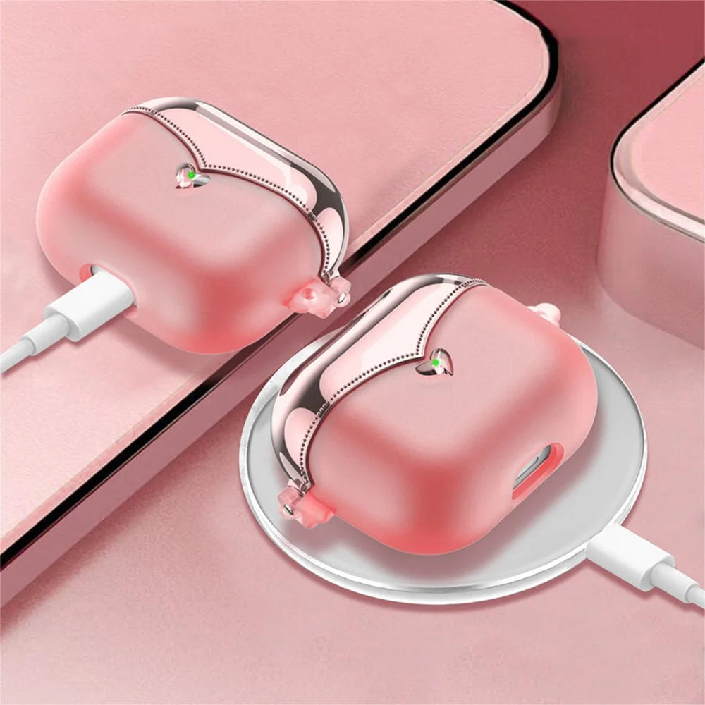 For AirPods Pro (Gen 2) (USB-C) / Pro 2 TPU Wireless Bluetooth-compatible Earphone Case Full Body Shockproof Electroplating Cover with Ring Buckle - Transparent Pink - 5
