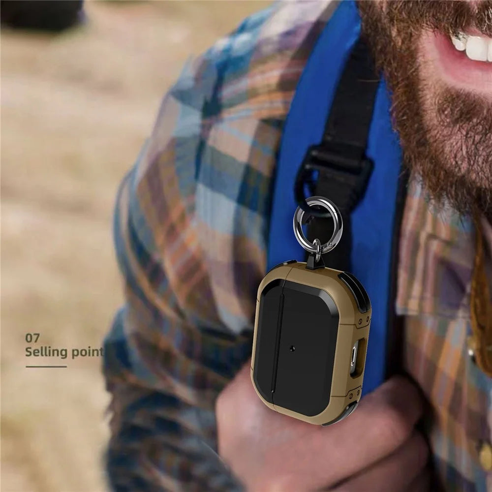For AirPods Pro (Gen 2) (USB-C) / Pro 2 Bluetooth-compatible Earphone Protective Case TPU+PC Anti-drop Cover with Ring Buckle - Brown - 4