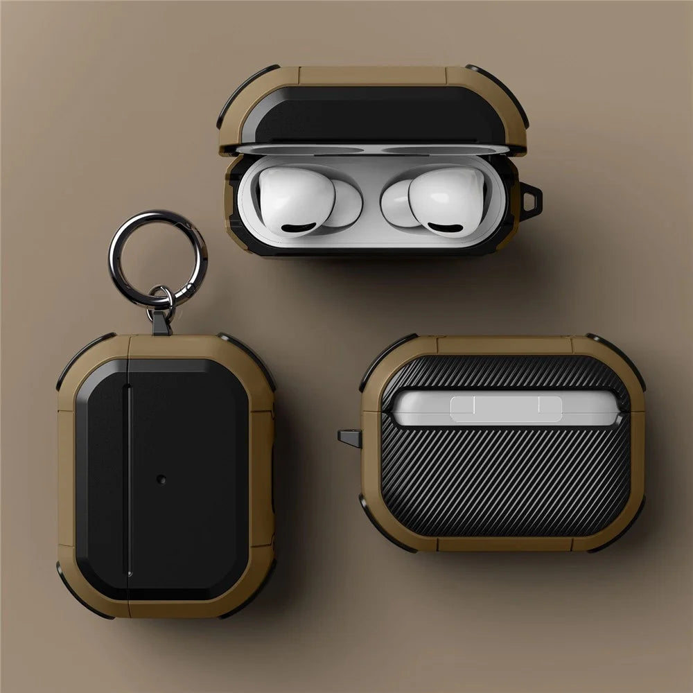 For AirPods Pro (Gen 2) (USB-C) / Pro 2 Bluetooth-compatible Earphone Protective Case TPU+PC Anti-drop Cover with Ring Buckle - Brown - 6