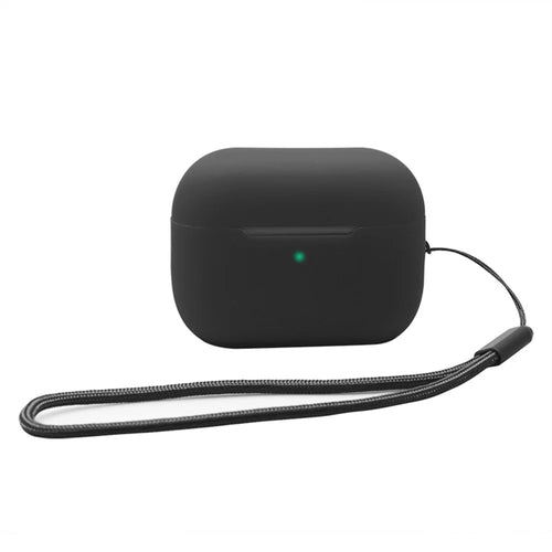 2.0mm Solid Color Silicone Case for Apple AirPods Pro 2, Bluetooth-compatible Earphone Anti-drop Cover with Hanging Strap - Black - 1