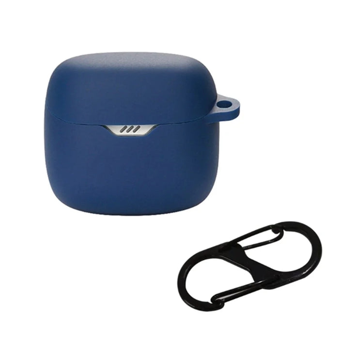 Drop Protection Case for JBL TUNE FLEX Earphone Charging Box, Silicone Soft Cover with Carrying Buckle - Dark Blue - 1