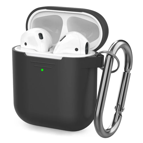 AHASTYLE PT06-3 for Apple AirPods with Charging Case (2016) / (2019) / AirPods with Wireless Charging Case (2019) Earbud Silicone Case Shockproof Earphone Cover with Carabiner - Black - 1