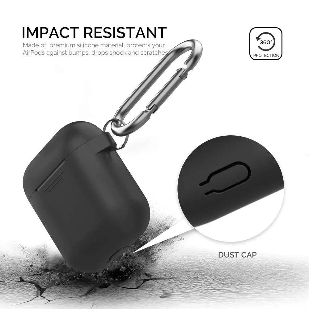 AHASTYLE PT06-3 for Apple AirPods with Charging Case (2016) / (2019) / AirPods with Wireless Charging Case (2019) Earbud Silicone Case Shockproof Earphone Cover with Carabiner - Black - 3