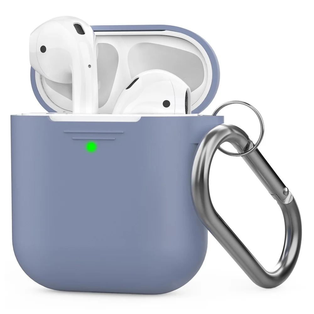 AHASTYLE PT06-F for Apple AirPods with Charging Case (2016) / (2019) / AirPods with Wireless Charging Case (2019) Silicone Case Two-Piece Design Anti-drop Earphone Cover with Carabiner - Purple Blue - 1