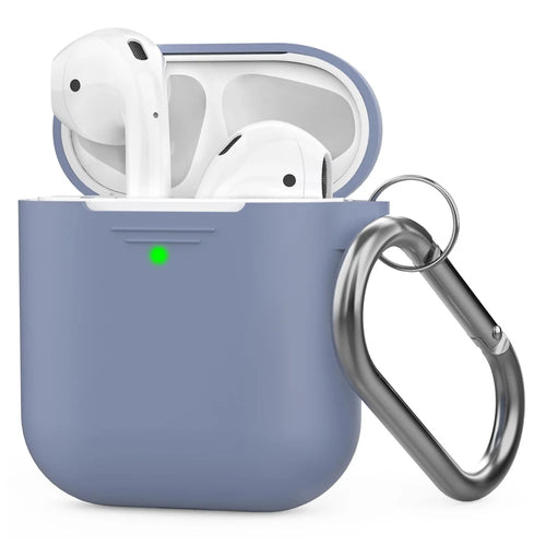 AHASTYLE PT06-F for Apple AirPods with Charging Case (2016) / (2019) / AirPods with Wireless Charging Case (2019) Silicone Case Two-Piece Design Anti-drop Earphone Cover with Carabiner - Purple Blue - 1