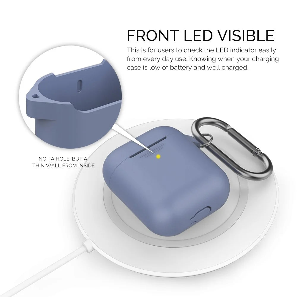 AHASTYLE PT06-F for Apple AirPods with Charging Case (2016) / (2019) / AirPods with Wireless Charging Case (2019) Silicone Case Two-Piece Design Anti-drop Earphone Cover with Carabiner - Purple Blue - 2