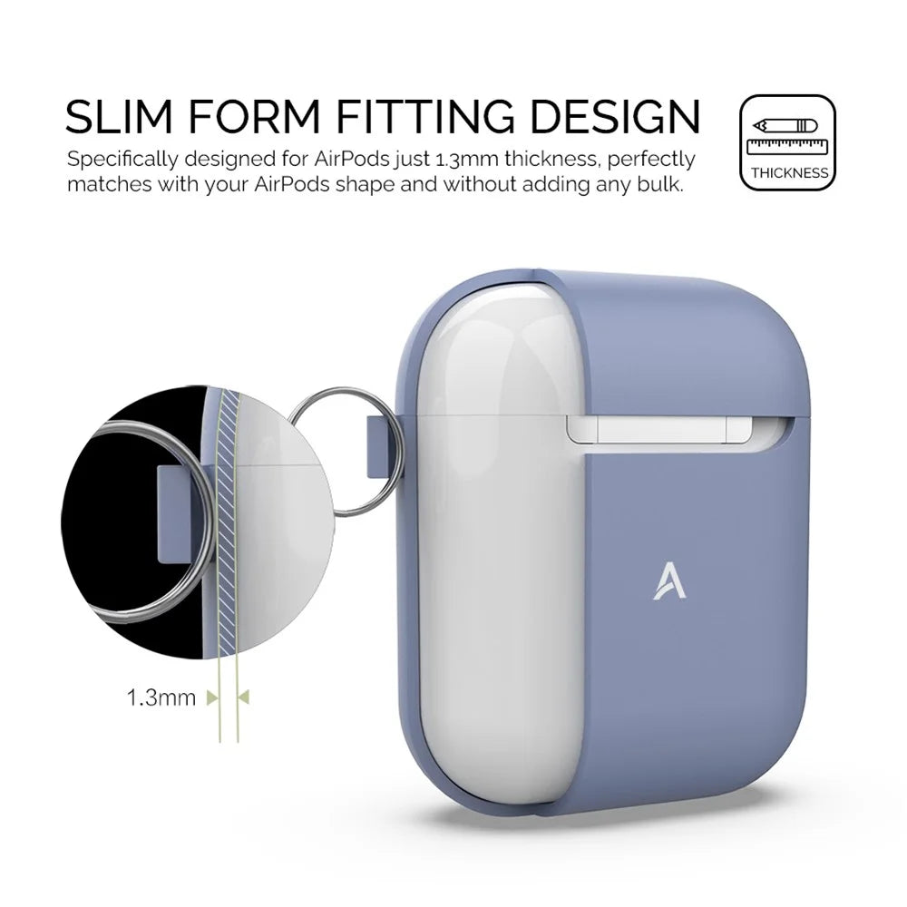 AHASTYLE PT06-F for Apple AirPods with Charging Case (2016) / (2019) / AirPods with Wireless Charging Case (2019) Silicone Case Two-Piece Design Anti-drop Earphone Cover with Carabiner - Purple Blue - 3