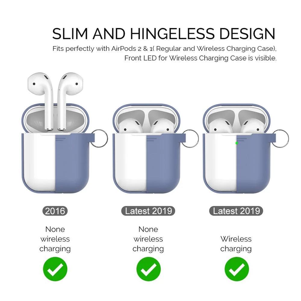 AHASTYLE PT06-F for Apple AirPods with Charging Case (2016) / (2019) / AirPods with Wireless Charging Case (2019) Silicone Case Two-Piece Design Anti-drop Earphone Cover with Carabiner - Purple Blue - 4