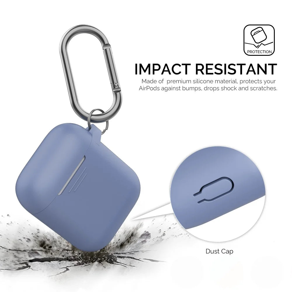 AHASTYLE PT06-F for Apple AirPods with Charging Case (2016) / (2019) / AirPods with Wireless Charging Case (2019) Silicone Case Two-Piece Design Anti-drop Earphone Cover with Carabiner - Purple Blue - 5
