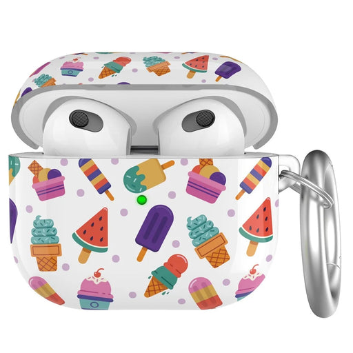 AHASTYLE PT142-3 for Apple AirPods 3 Anti-drop Earphone Case Pattern Printing Earbud Charging Box Two-Piece Design TPU Cover with Carabiner - Dessert - 1