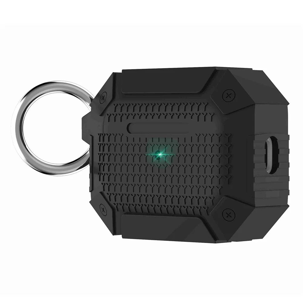 For AirPods Pro 2 TPU Shockproof Reinforced Earbud Case Heavy Duty Military Protective Cover with Carabiner - Black - 1