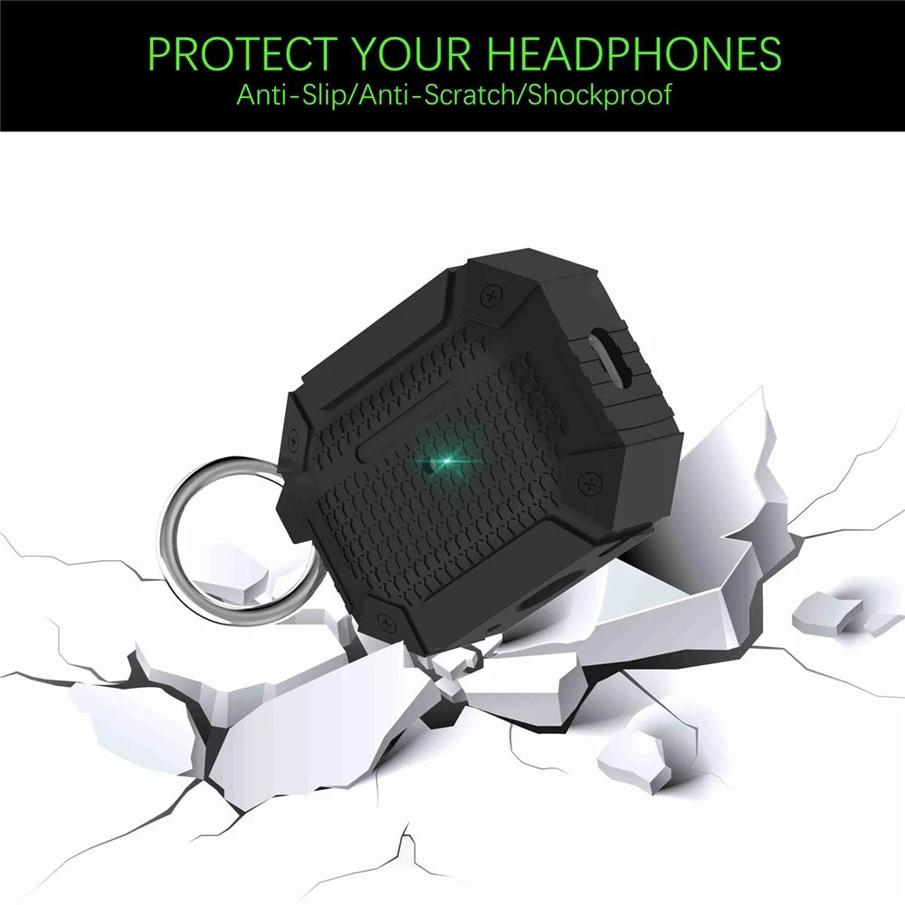For AirPods Pro 2 TPU Shockproof Reinforced Earbud Case Heavy Duty Military Protective Cover with Carabiner - Black - 3