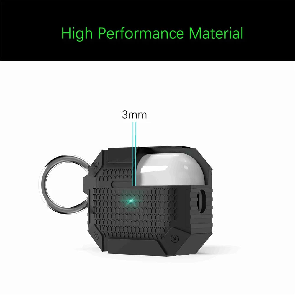 For AirPods Pro 2 TPU Shockproof Reinforced Earbud Case Heavy Duty Military Protective Cover with Carabiner - Black - 4