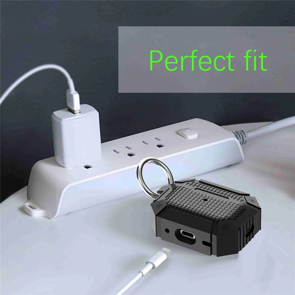 For AirPods Pro 2 TPU Shockproof Reinforced Earbud Case Heavy Duty Military Protective Cover with Carabiner - Black - 6