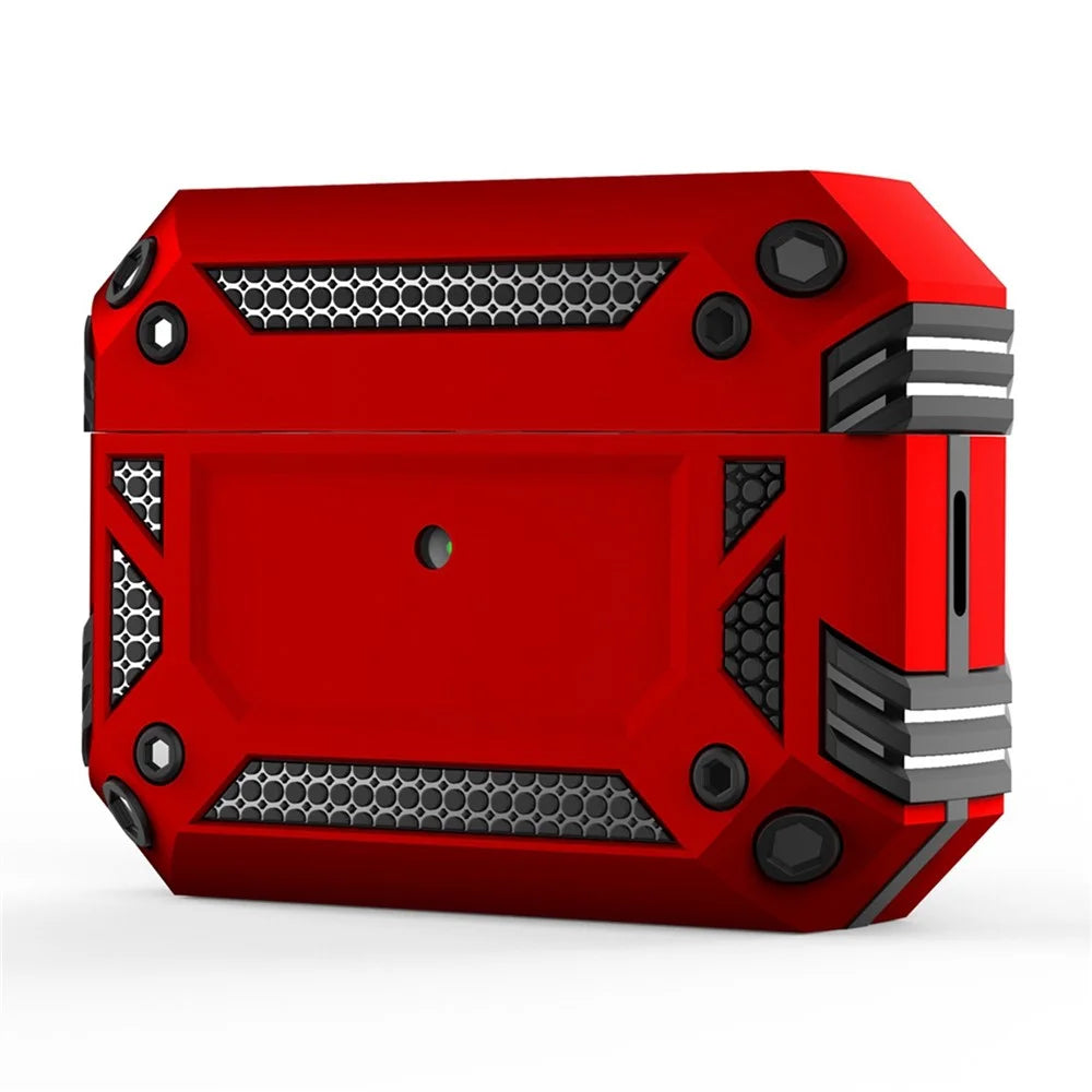 For AirPods Pro 2 Hard PC + TPU Skin Cover Shockproof Scratch Resistant Earphone Case with Carabiner - Red - 1