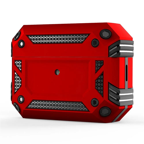 For AirPods Pro 2 Hard PC + TPU Skin Cover Shockproof Scratch Resistant Earphone Case with Carabiner - Red - 1