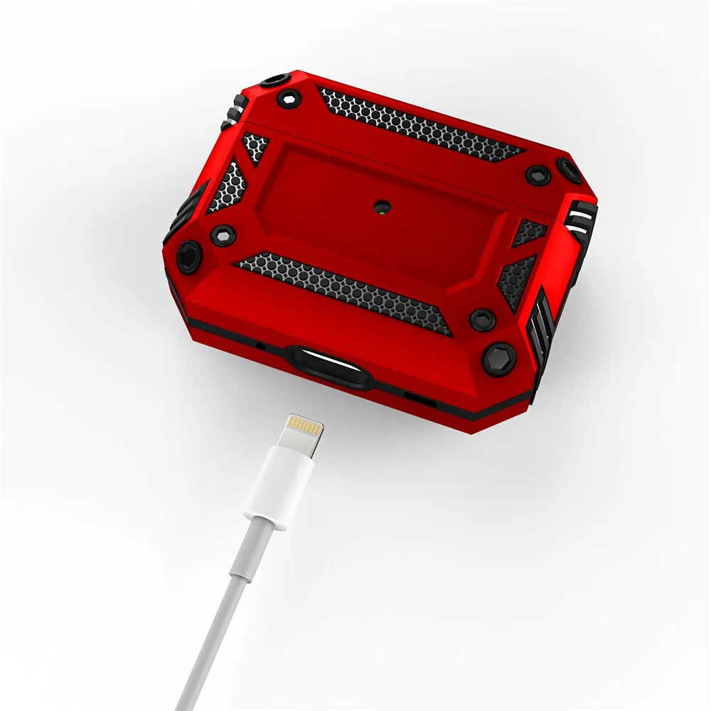 For AirPods Pro 2 Hard PC + TPU Skin Cover Shockproof Scratch Resistant Earphone Case with Carabiner - Red - 4