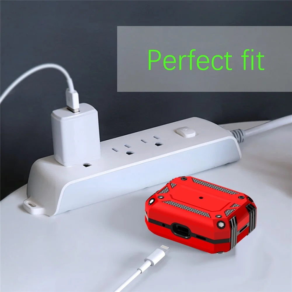 For AirPods Pro 2 Hard PC + TPU Skin Cover Shockproof Scratch Resistant Earphone Case with Carabiner - Red - 6